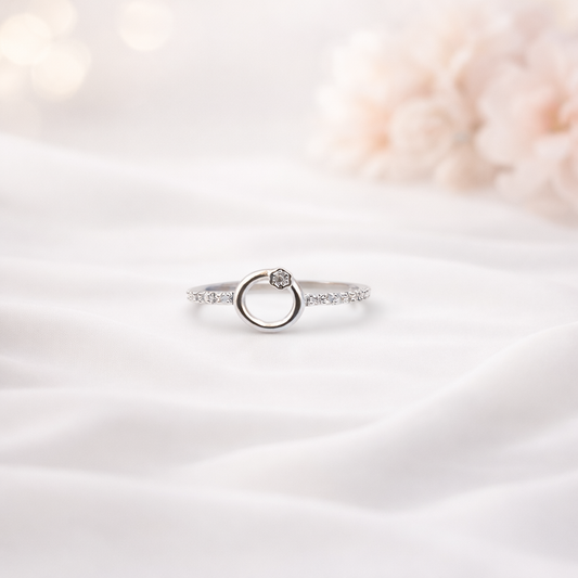 Minimalist Pave Circle Silver Ring