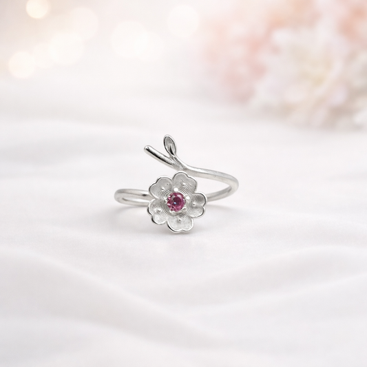 Blooming Ruby Flower Ring - Nature's Delicate Sparkle