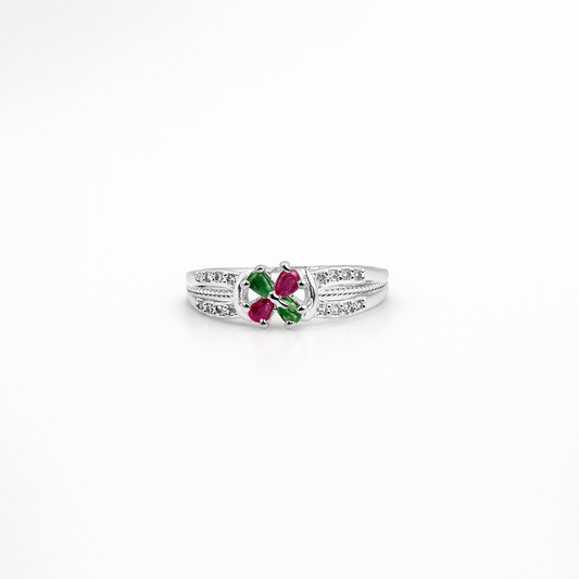 Clover Four Leaf Ruby Emerald Ring - Lucky Charm Sparkle