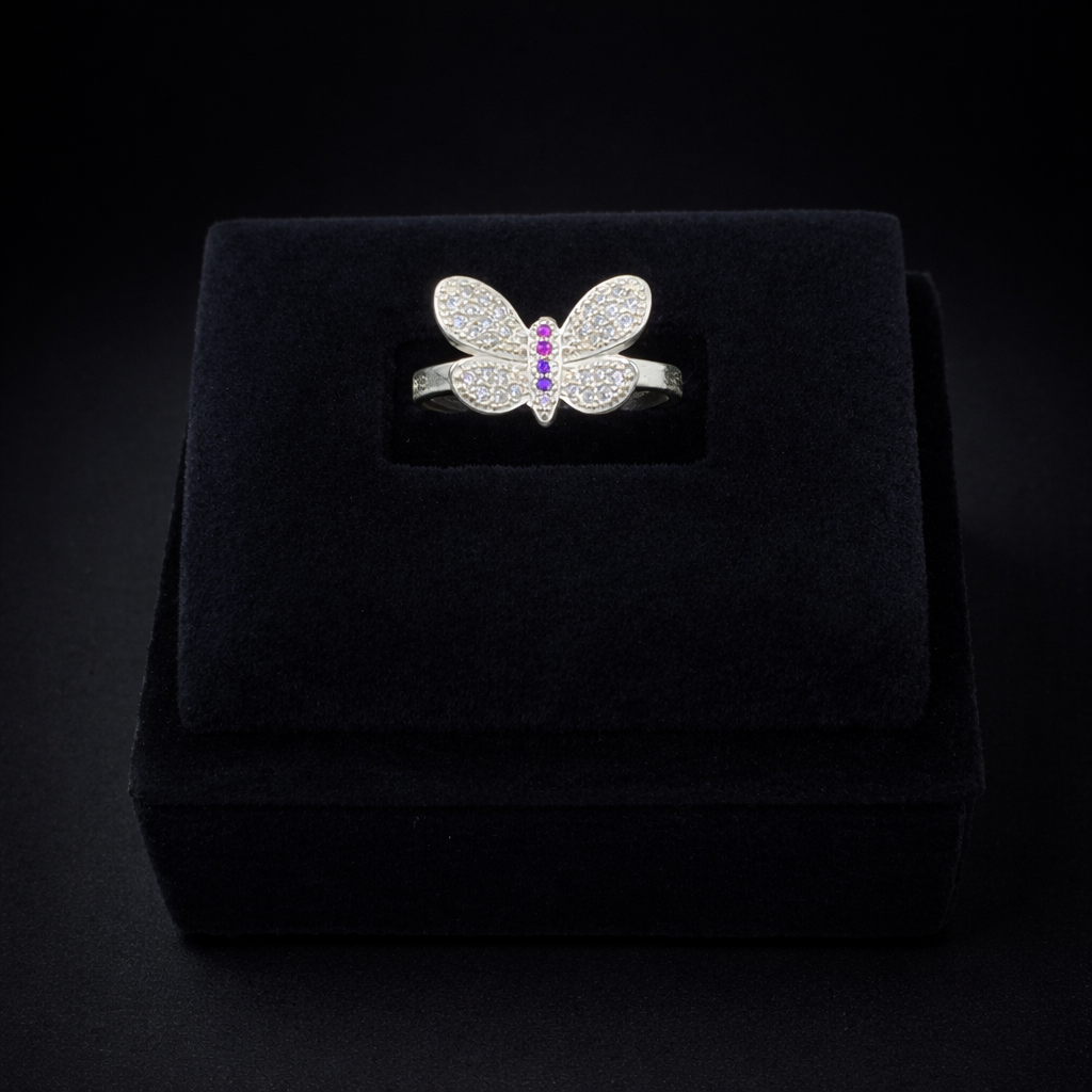 Ruby Butterfly Pavé Ring - Whimsical Wings Sparkle