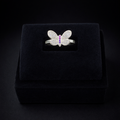 Ruby Butterfly Pavé Ring - Whimsical Wings Sparkle