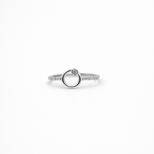 Minimalist Pave Circle Silver Ring