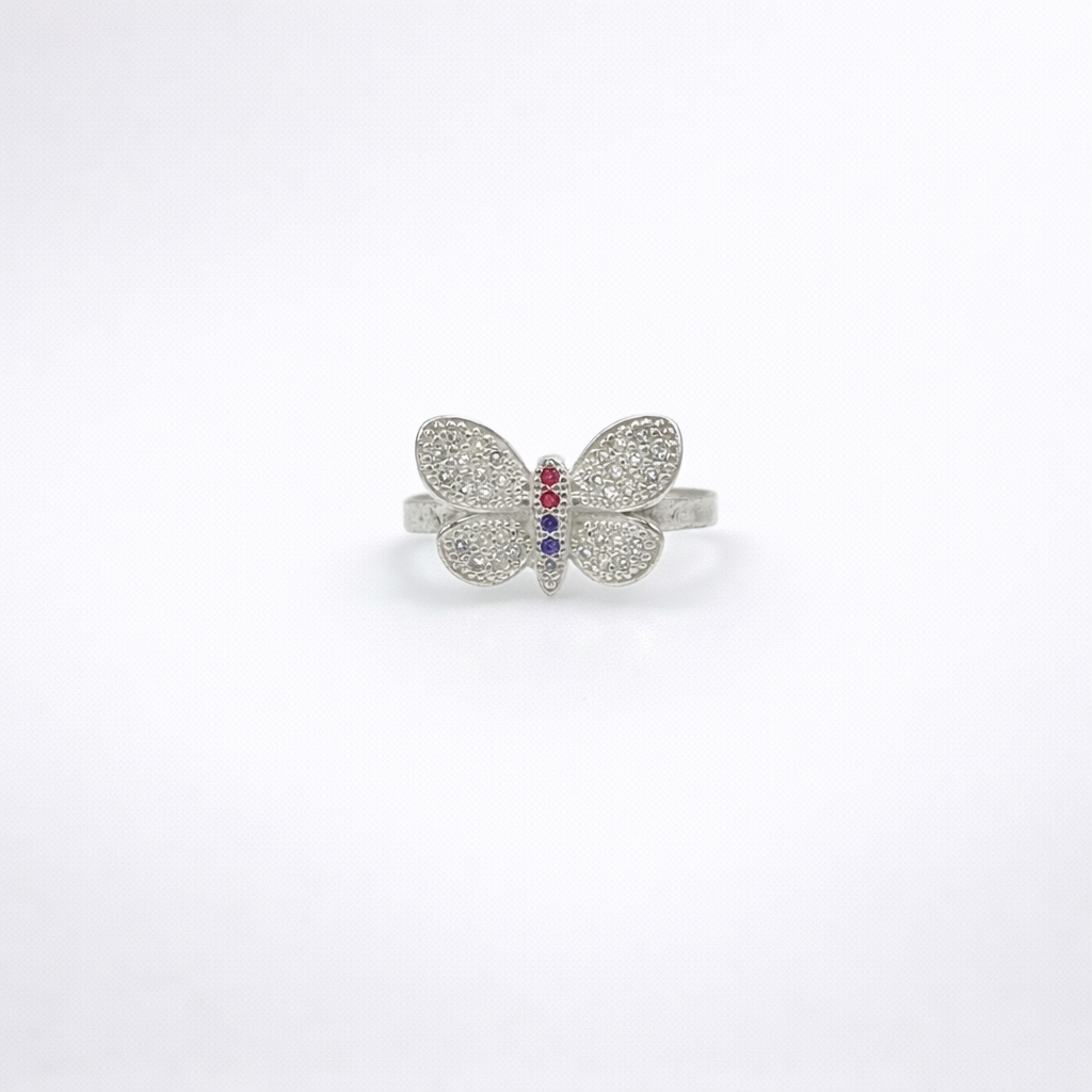 Ruby Butterfly Pavé Ring - Whimsical Wings Sparkle