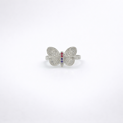 Ruby Butterfly Pavé Ring - Whimsical Wings Sparkle
