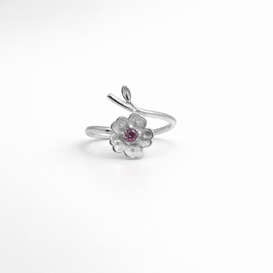 Blooming Ruby Flower Ring - Nature's Delicate Sparkle