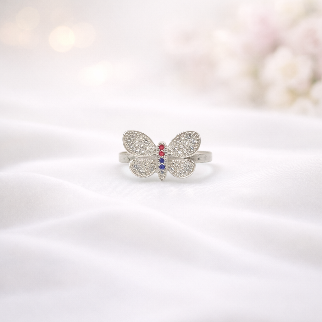 Ruby Butterfly Pavé Ring - Whimsical Wings Sparkle