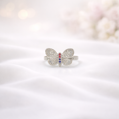 Ruby Butterfly Pavé Ring - Whimsical Wings Sparkle