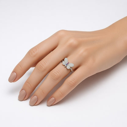 Ruby Butterfly Pavé Ring - Whimsical Wings Sparkle