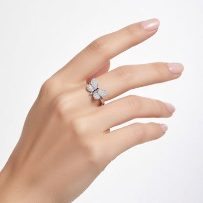 Ruby Butterfly Pavé Ring - Whimsical Wings Sparkle